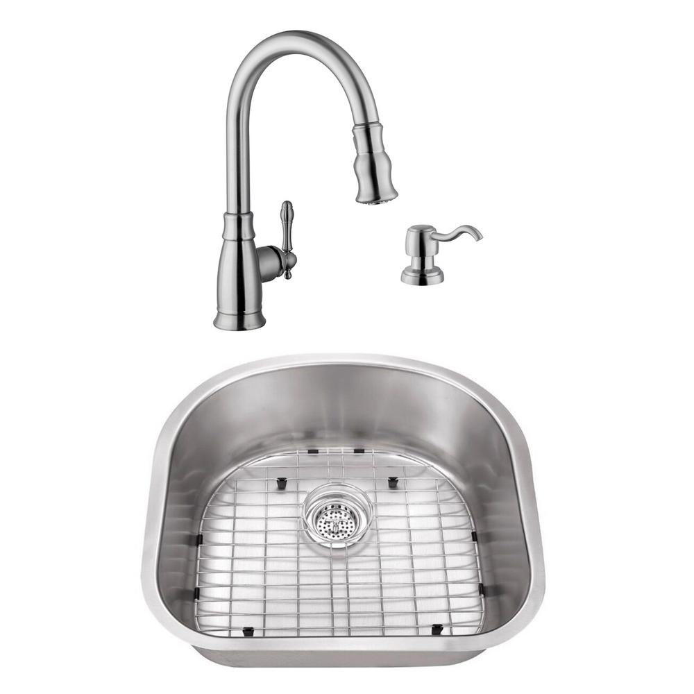 Cahaba Undermount Stainless Steel 23 1 4 In D Shape Single Bowl Utility Sink With Brushed Nickel Faucet