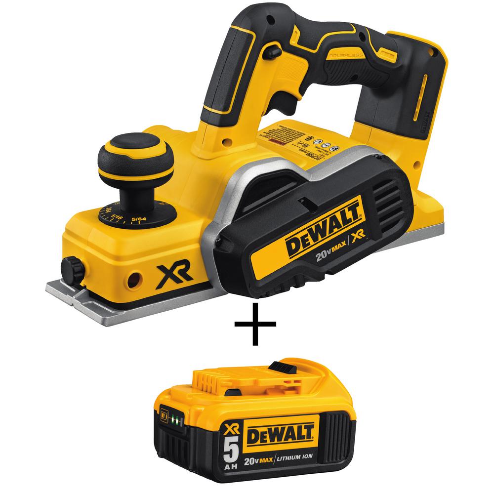 DEWALT 20V MAX Cordless Brushless 3-1/4 in. Planer and (1) 20V MAX Premium Lithium-Ion 5.0Ah Battery