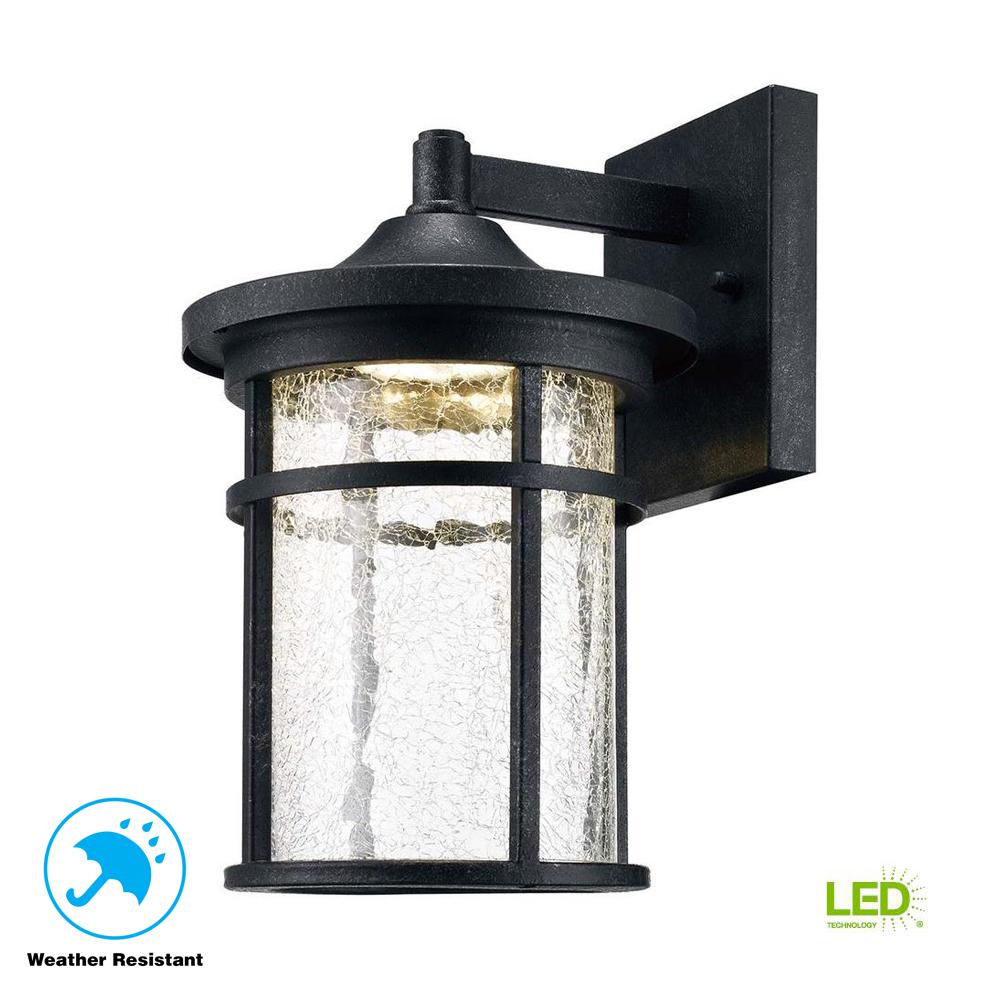 Aged Iron Outdoor LED Wall Lantern with Crackle Glass