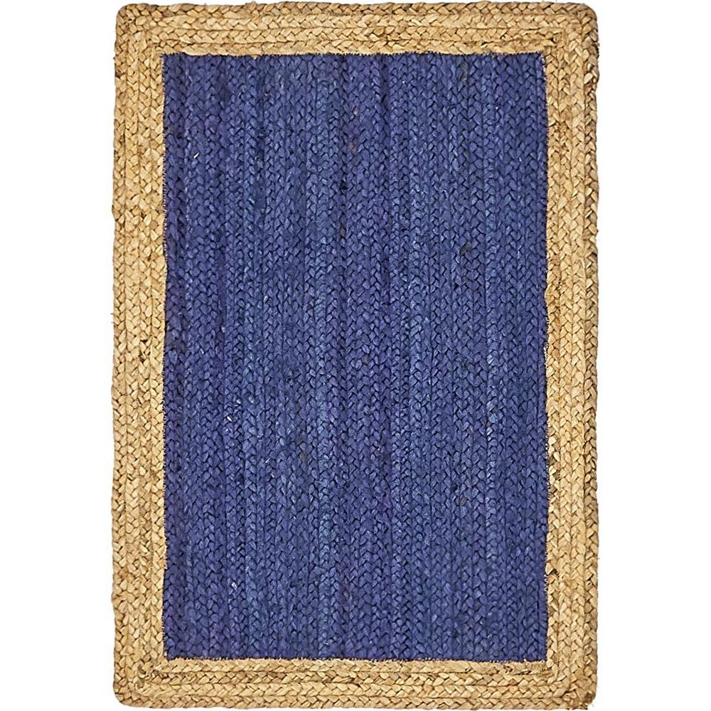 Unique Loom Braided Jute Goa Navy Blue 2 0 X 3 Area Rug Unique Loom Braided Jute Goa Navy Blue