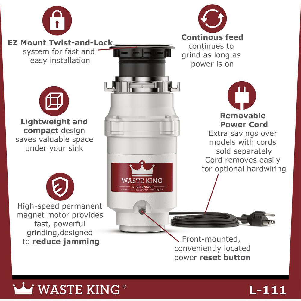 Waste King Garbage Disposal Legend Series 1/3 HP Continuous Feed