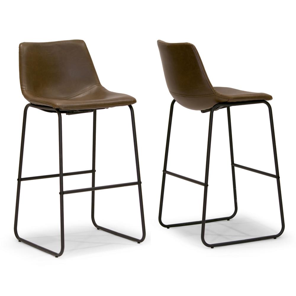 Glamour Home 28 5 In Dark Brown Adan Iron Frame Faux Leather Bar Stool Set Of 2 Ghstl 1131 The Home Depot