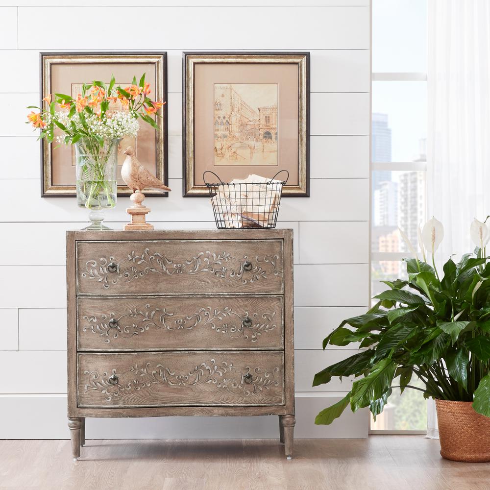 Homefare Handpainted Vintage Brown 3 Drawer Chest Ds D229 047