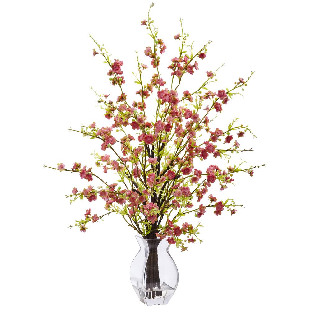 Nearly Natural 26 In Cherry Blossom Gl Vase Pink 1459 Pk Cherry Blossom In Gl Vase Pink