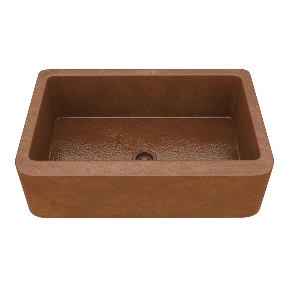 Anzzi Olive Farmhouse Handmade Copper 33 In Single Bowl Kitchen Sink Hammered Antique