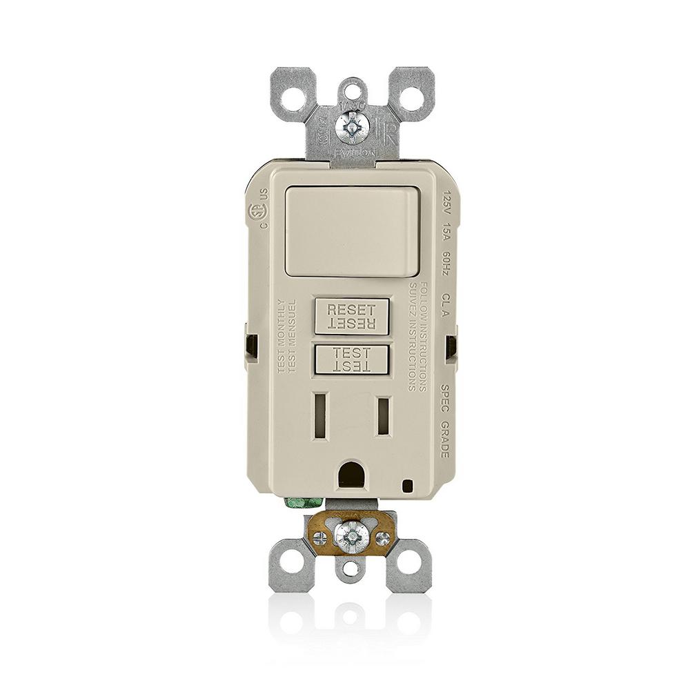 Leviton 15 Amp Smartlockpro Combination Gfci Outlet And Switch Light Almond C96 Gfsw1 00t The Home Depot