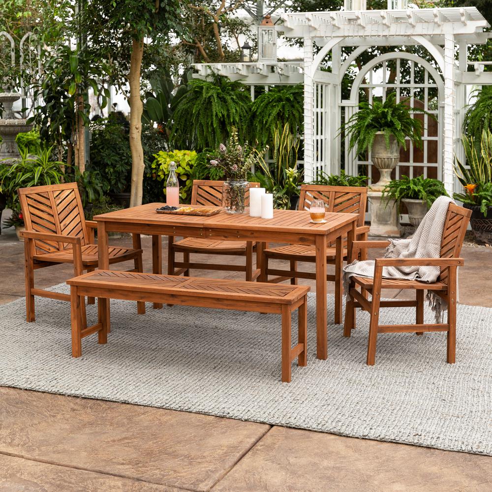 Walker Edison Furniture Company Chevron Brown 6 Piece Wood Outdoor Patio Dining Set Hd8074 The Home Depot