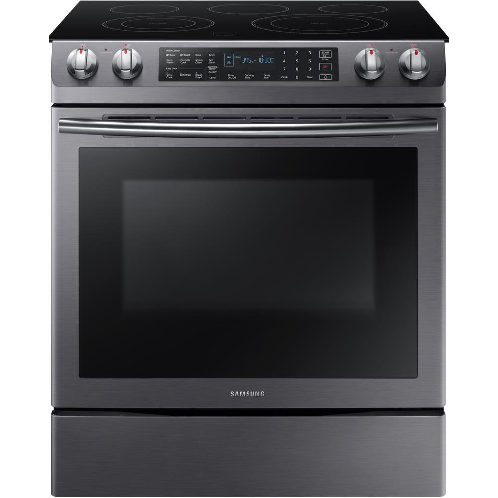Samsung 5.8 cu. ft. Slide-In Electric Range with Self-Cleaning Dual Convection Oven in Black Stainless Steel, Fingerprint Resistant Black Stainless was $1699.0 now $943.2 (44.0% off)