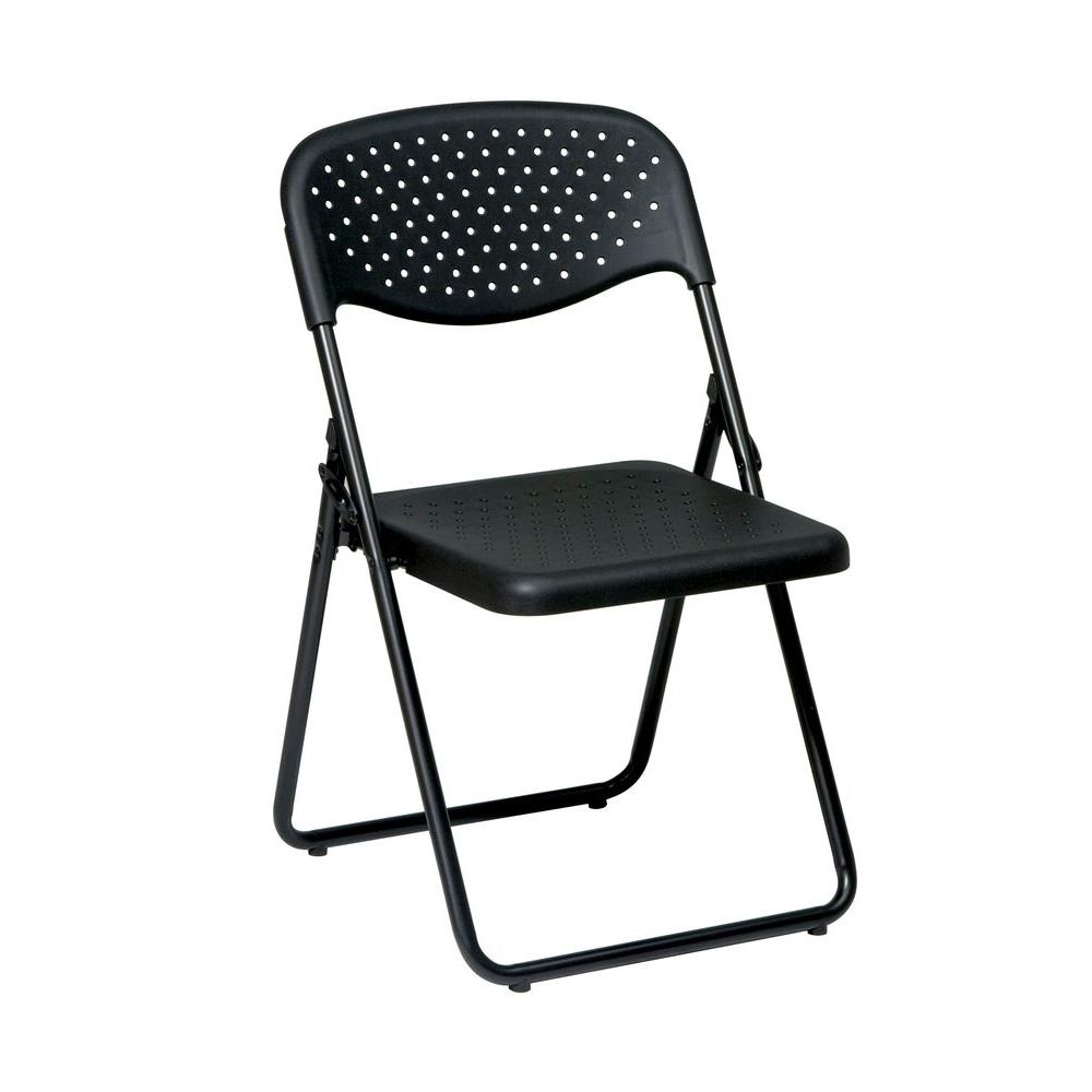 Set of 4 Office Star Resin Multi-Purpose Squared Folding Chair with Grey Accents