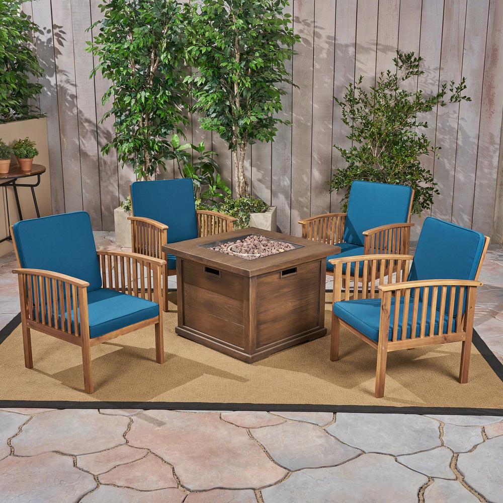 Noble House Carolina Brown Patina 5 Piece Wood Patio Fire Pit