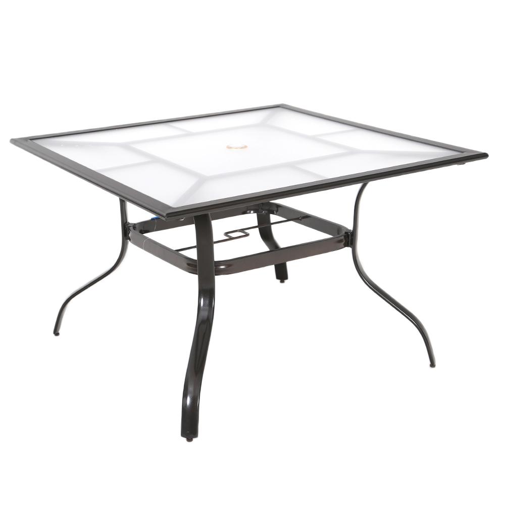 Hampton Bay 42 In Commercial Aluminum Square Outdoor Patio Acrylic Top Dining Table In Brown 191a192642tacbr The Home Depot