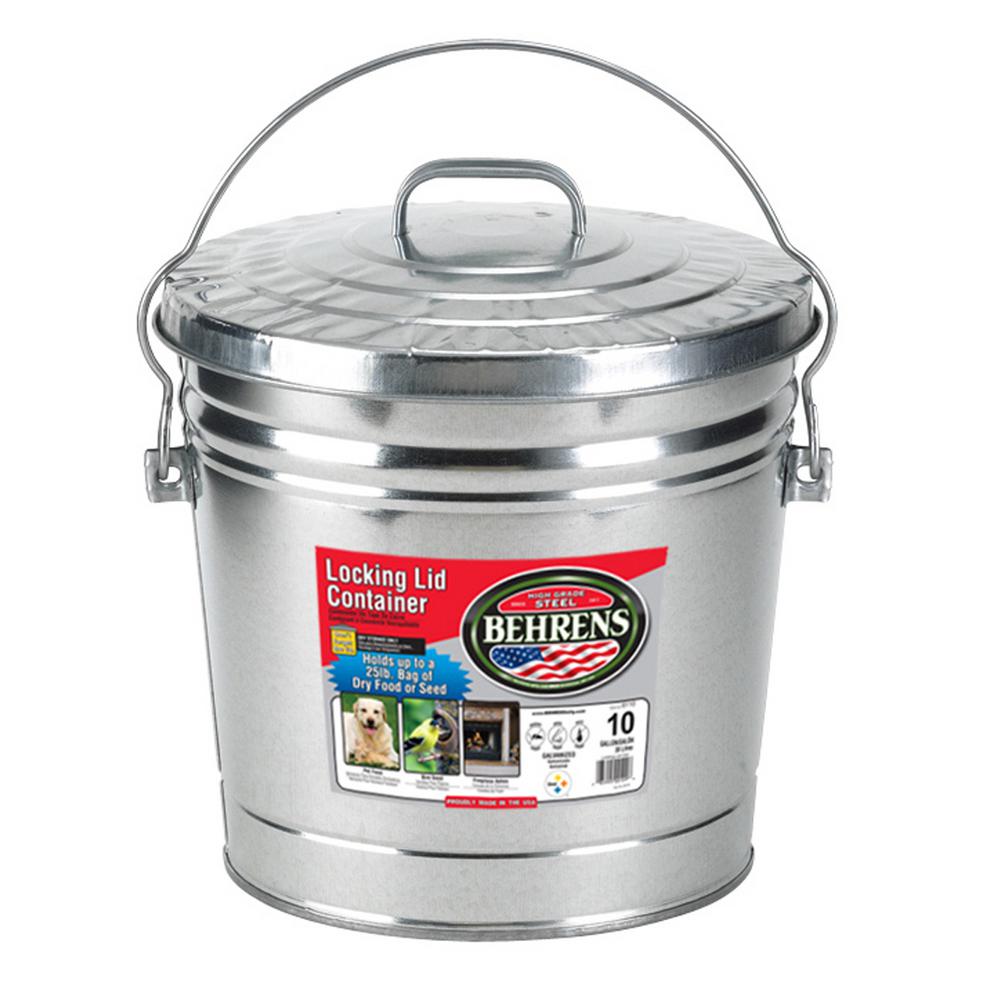 Behrens 6 Gal. Galvanized Steel Round Trash Can with Locking Lid ...