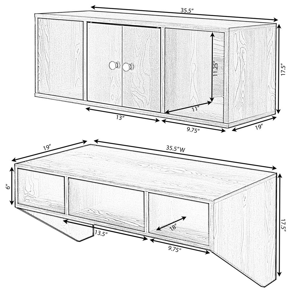 Basicwise Wall Mounted Brown Desk And Floating Hutch Office