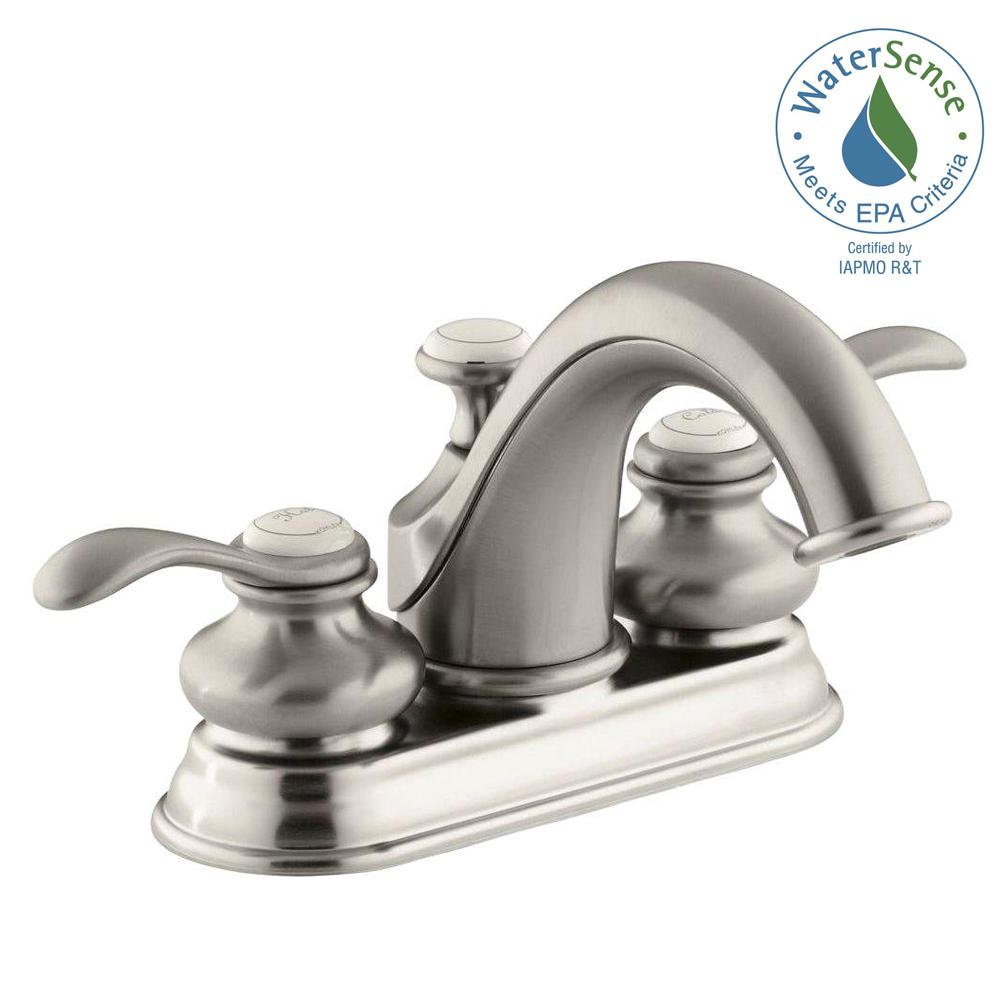 KOHLER Fairfax 4 In Centerset 2 Handle Low Arc Water Saving Bathroom   Vibrant Brushed Nickel Kohler Centerset Bathroom Sink Faucets K 12266 4 Bn 64 300 