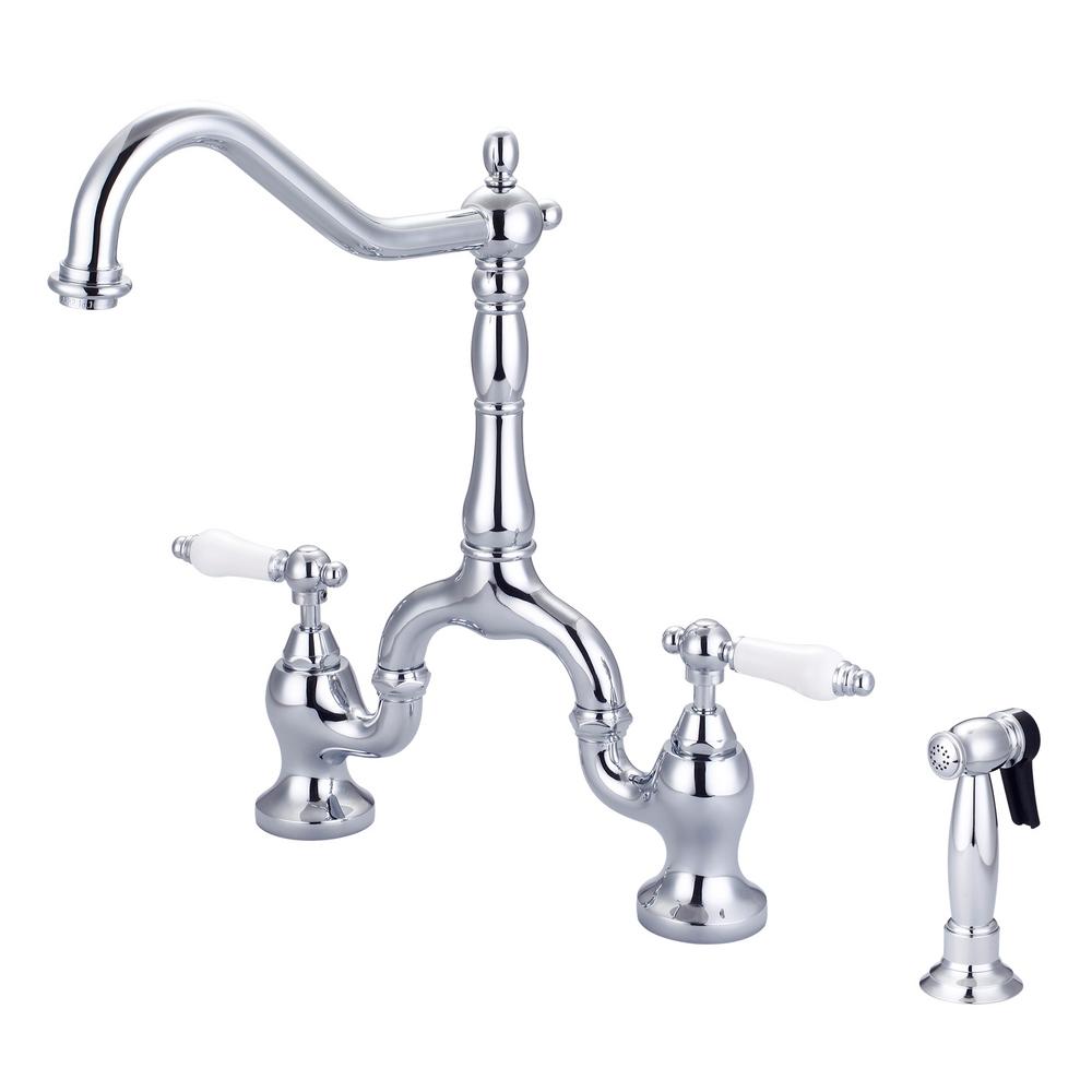 Barclay Products Carlton Two Handle Bridge Kitchen Faucet With Porcelain Lever Handles In Polished Chrome Kfb506 Pl Cp The Home Depot