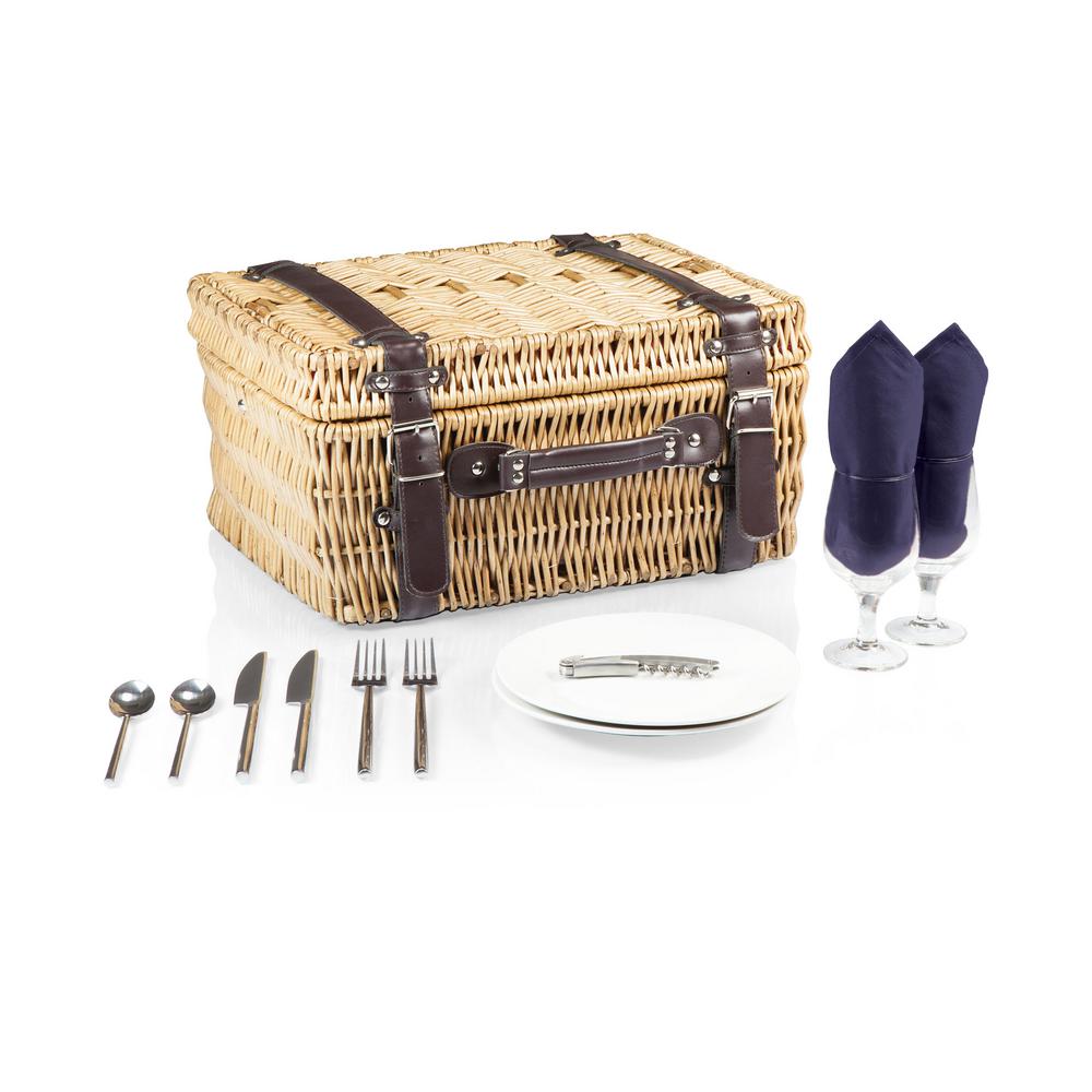 Picnic Time Champion Navy Wood Basket With Brown Leatherette Picnic Time Champion Navy Wood Basket With Brown Leatherette Straps