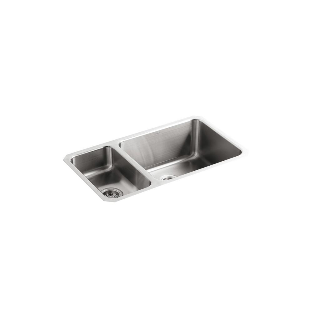 KOHLER Undertone Undercounter Stainless Steel 31.5 in. 0 hole Double Basin Kitchen Sink, Silver