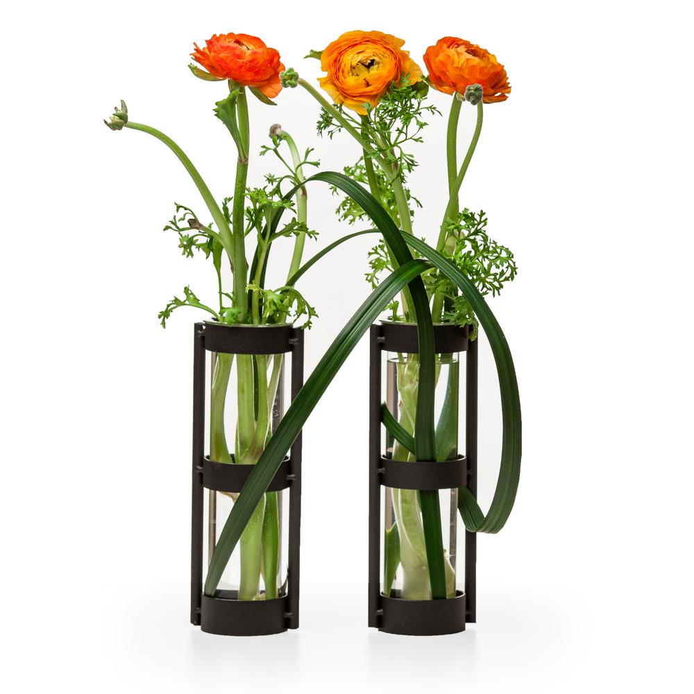 DANYA B Urbanne Rustic Black Metal Glass Cylinder Decorative Vases (Set ...