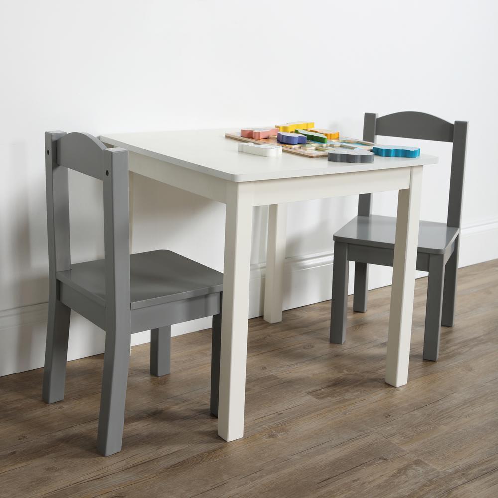 Inspire 3 Piece White Grey Kids Square Table And Chair Set