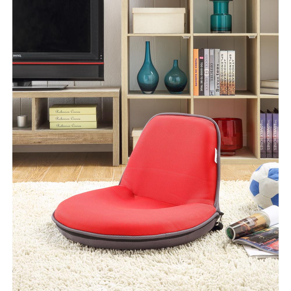Loungie Quickchair Red Grey Mesh Folding Floor Chair For Indoor