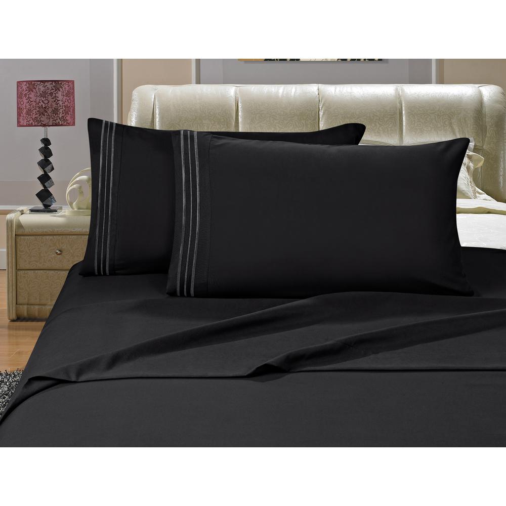 Elegant Comfort 1500 Series 4 Piece Black Triple Marrow Embroidered Elegant Comfort 1500 Series 4 Piece Black Triple Marrow Embroidered Pillowcases Microfiber King Size Bed Sheet Set V01 K The Home Depot