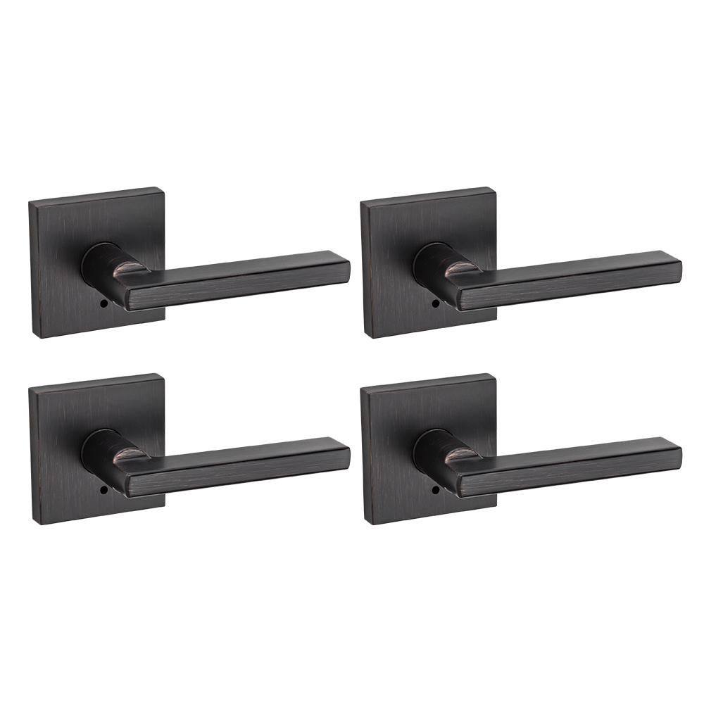 Kwikset Halifax Square Bronze Privacy Bed/Bath Door Lever (4