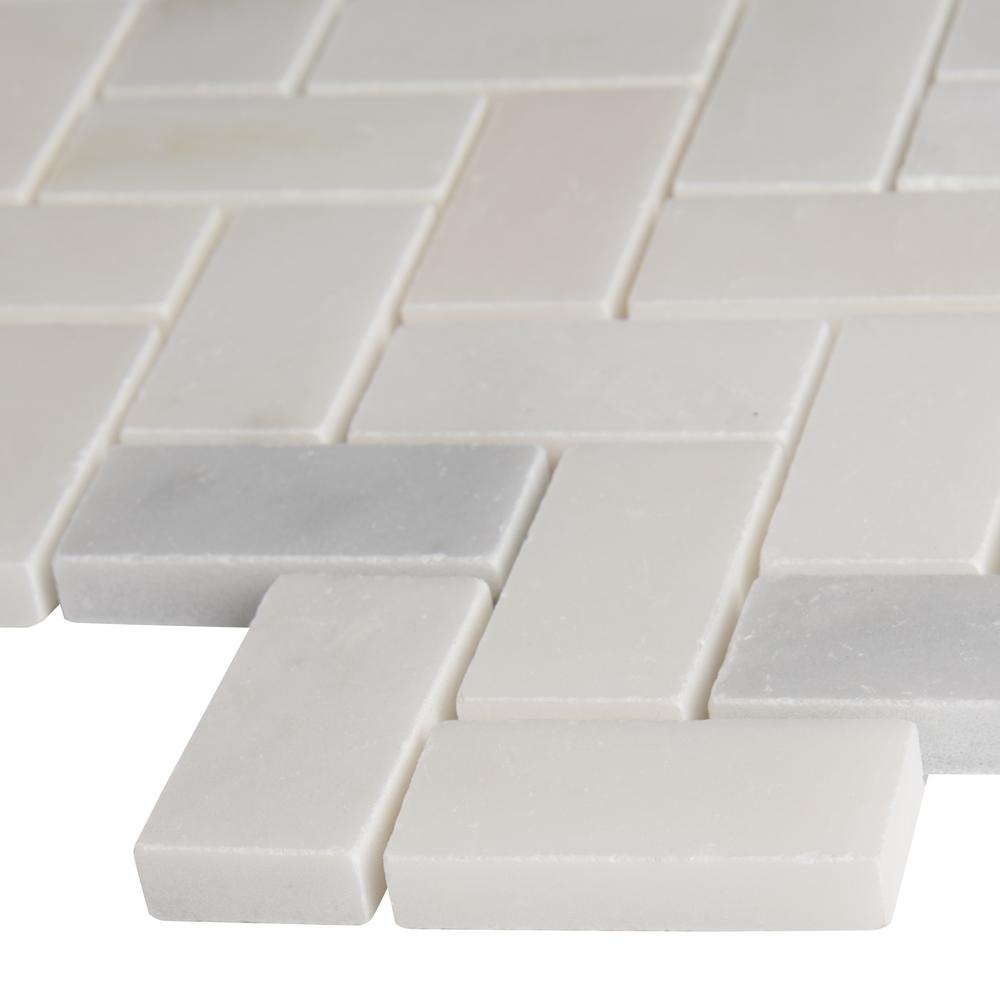 Greecian White Herringbone Pattern Polished Marble Mesh-Mounted Mosaic Tile