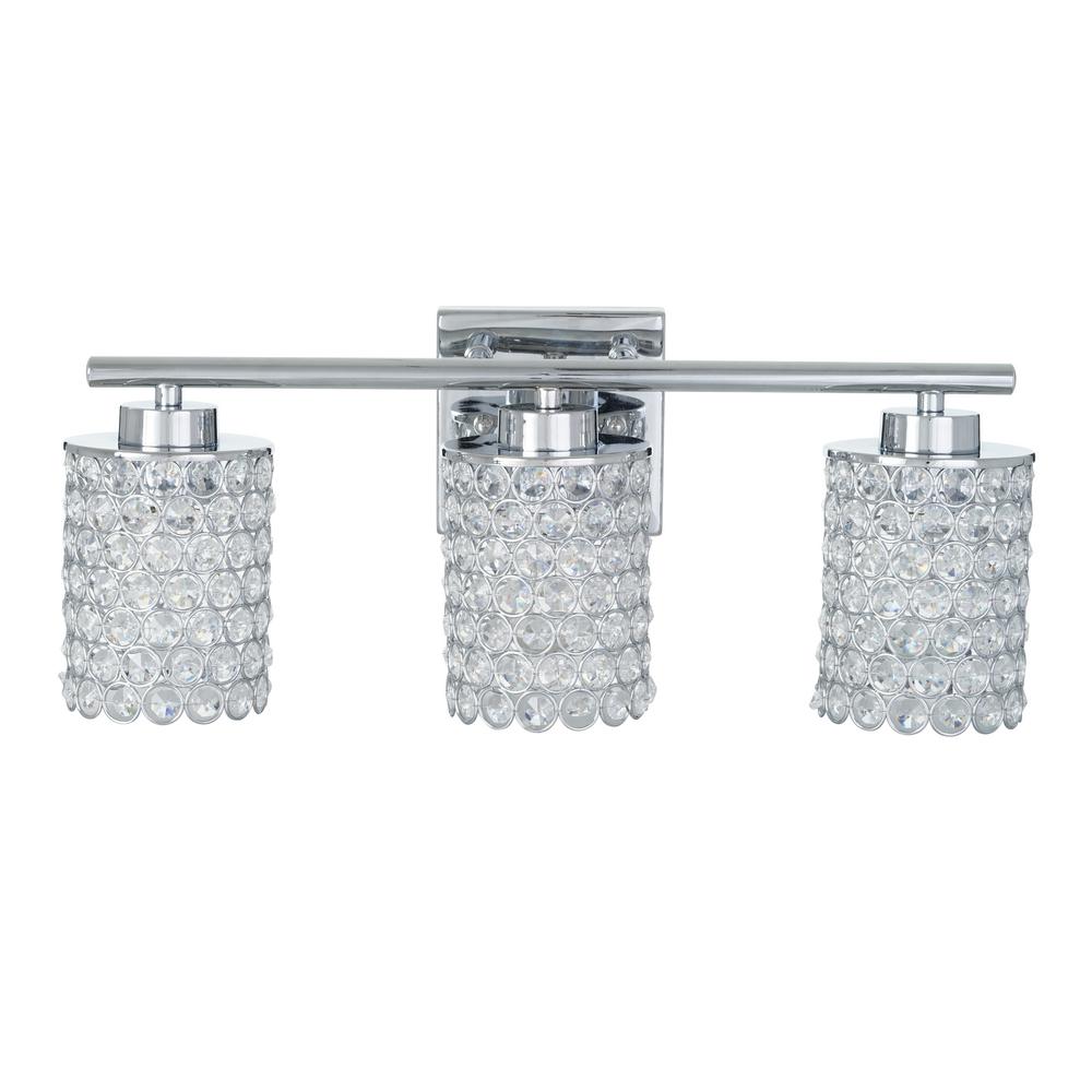 3-light chrome caged crystal vanity bath light