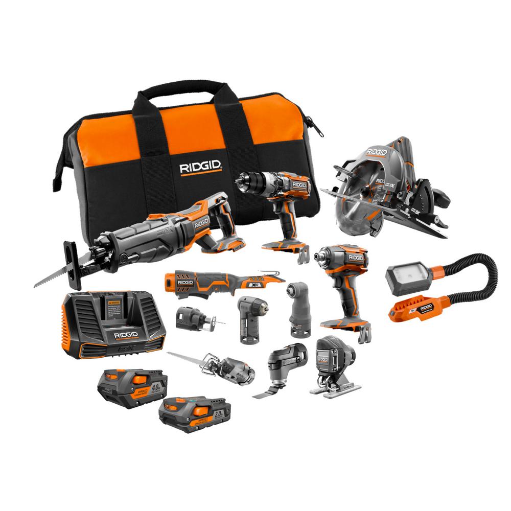 Ridgid 18-Volt Lithium-Ion Cordless (12-Piece) Combo Kit with One 4.0 Ah Battery... by RIDGID