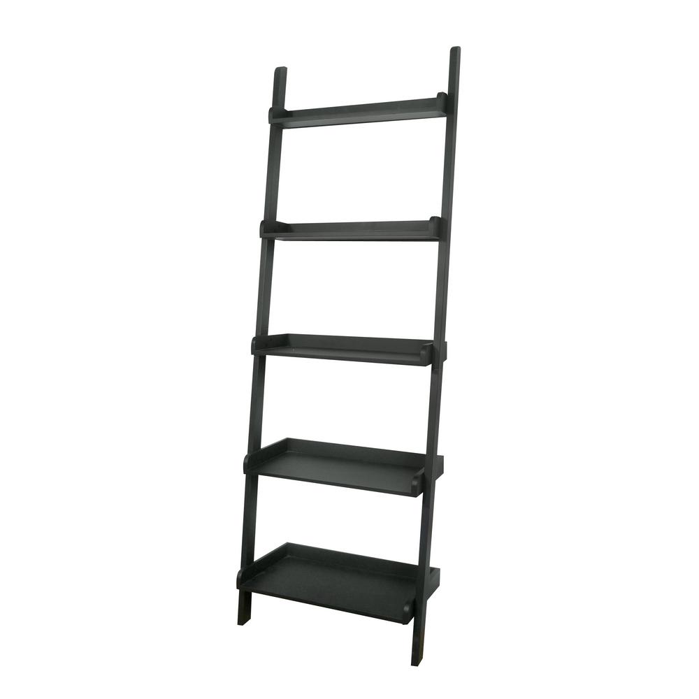 International Concepts 75 5 In Black Wood 5 Shelf Ladder Bookcase