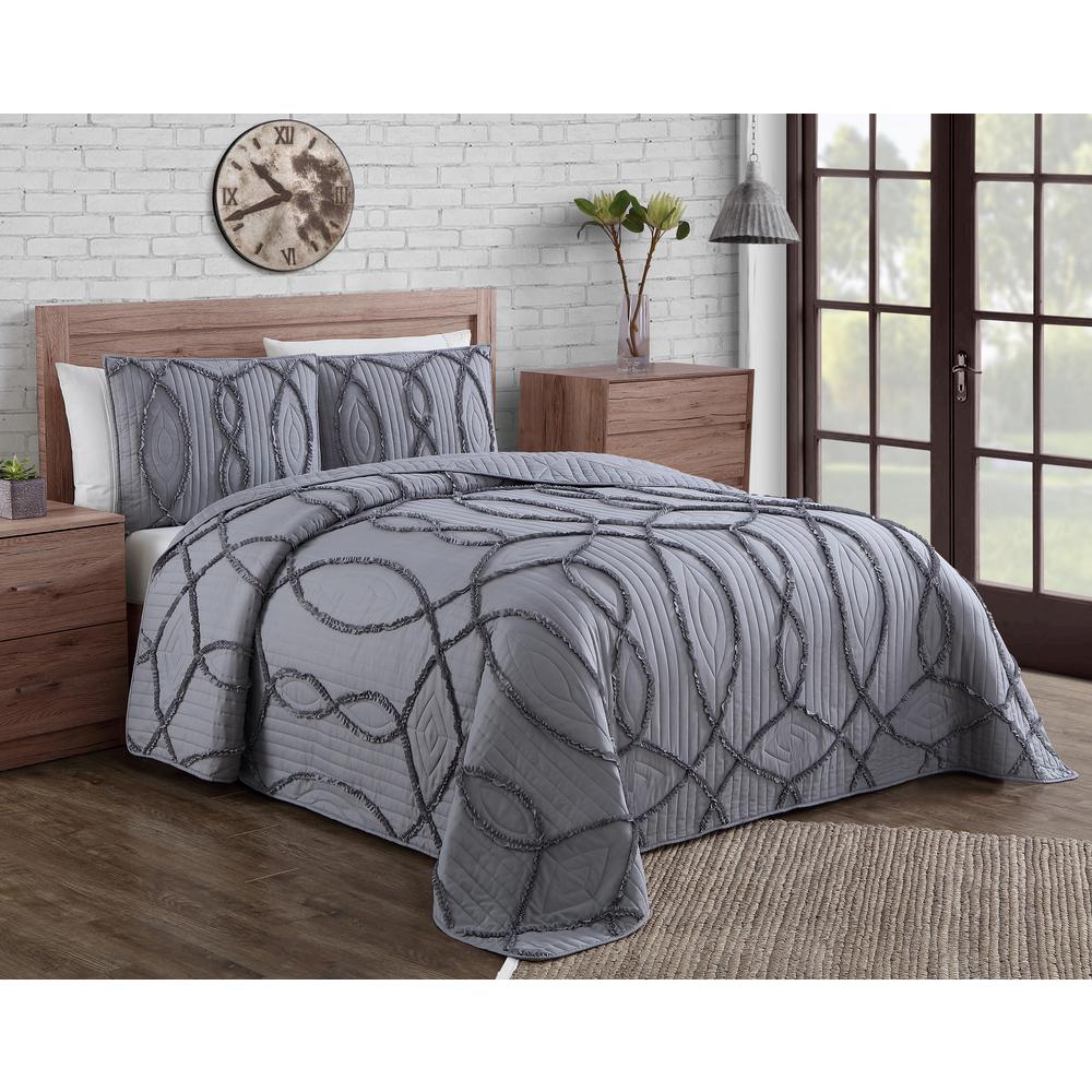 Sonora Ruffle Grey Queen Quilt Set (3piece)SON3QTQUENGHGY The Home