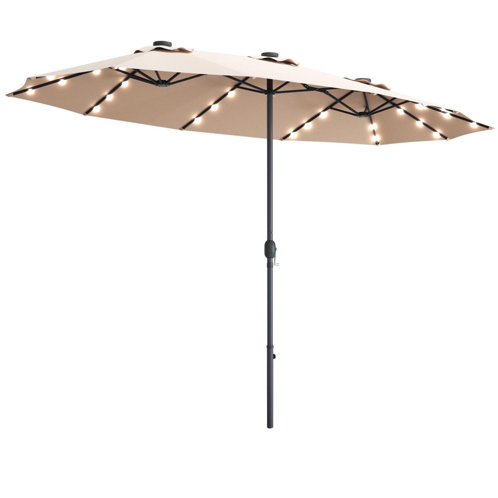 CASAINC 15 ft. Market LED Crank Solar Powered 36-Lights Patio Umbrella