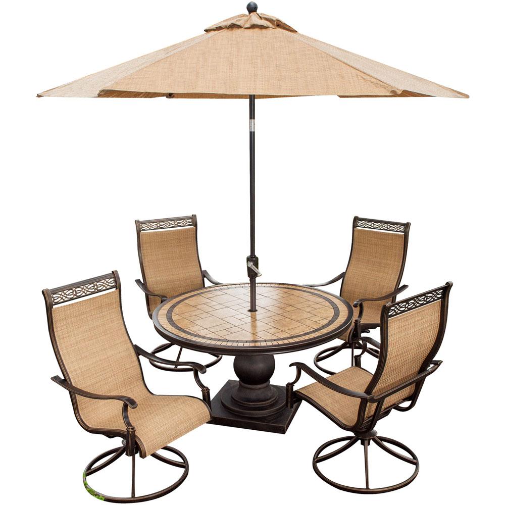4 5 Person Round Umbrella Patio Dining Sets Monaco 5 Piece Outdoor Round Patio Dining Set And 4 Swivel Rockers Umbrella