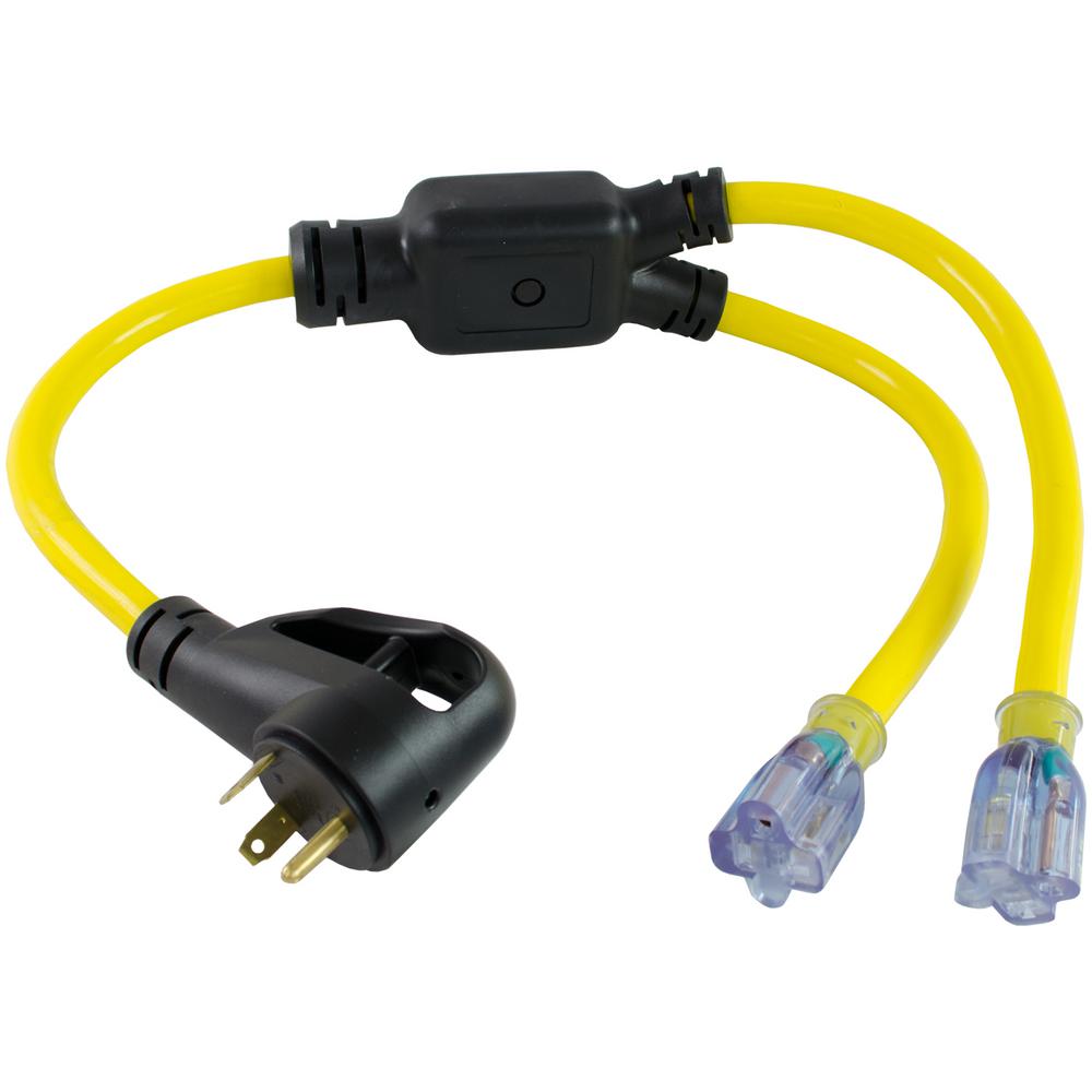 Conntek Tt 30p To 5 20r 2 30 Amp 125 Volt Generator Rv Y Adapter Power Splitter 14960 The Home Depot