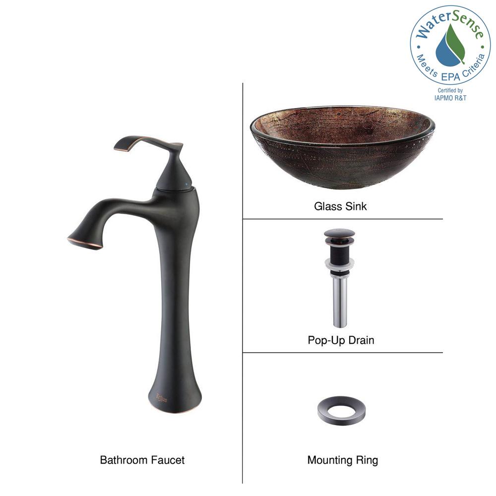 Kraus Illusion Glass Vessel Sink In Brown With Ventus Faucet Oil Kraus Illusion Glass Vessel Sink In Brown With Ventus Faucet Oil Rubbed Bronze