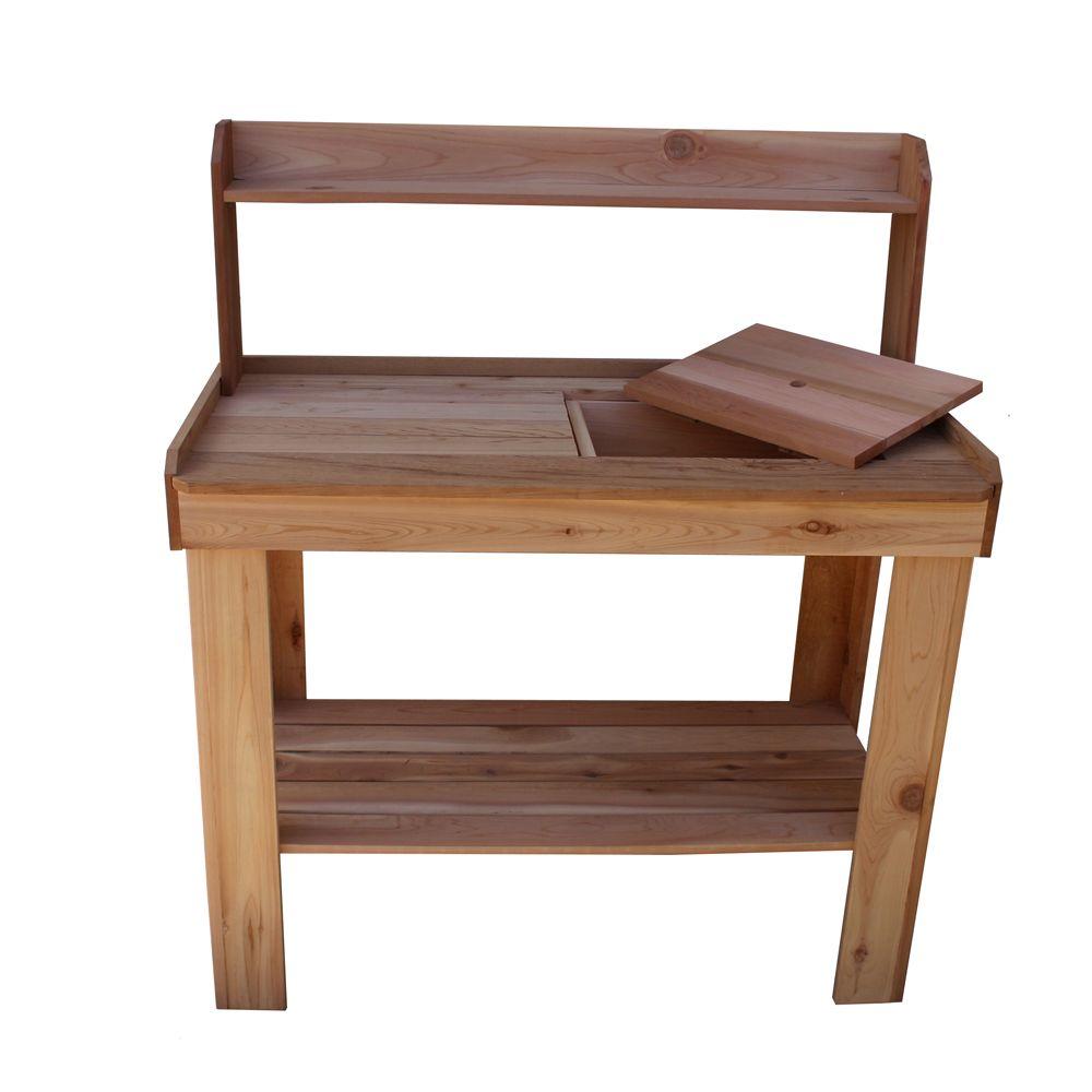 Outdoor Wood Potting Bench Rustic Dark Brown Black Mobile Garden Workstation
