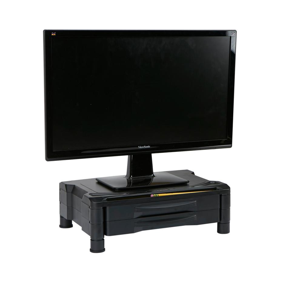 Mind Reader 2 Drawer Tier Plastic Monitor Stand With Storage For