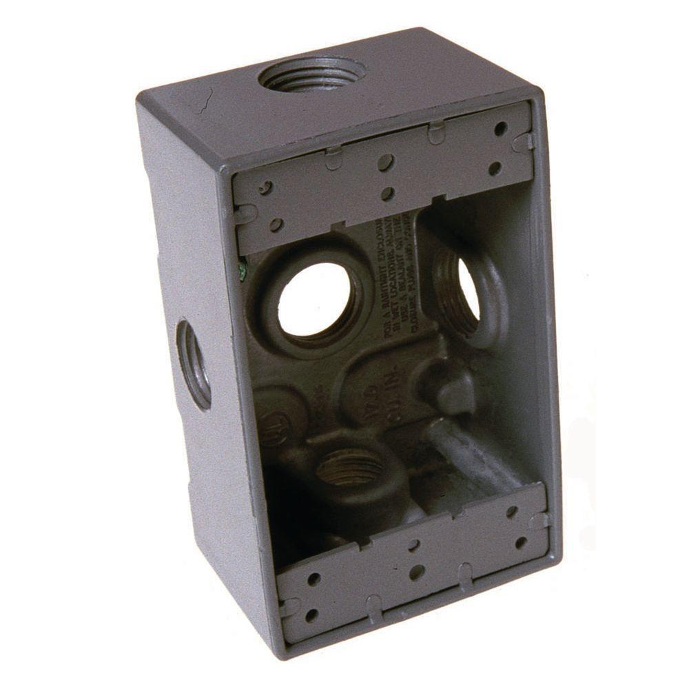 1-Gang 5-Outlets 1/2 in. Threaded Weatherproof Box, Gray