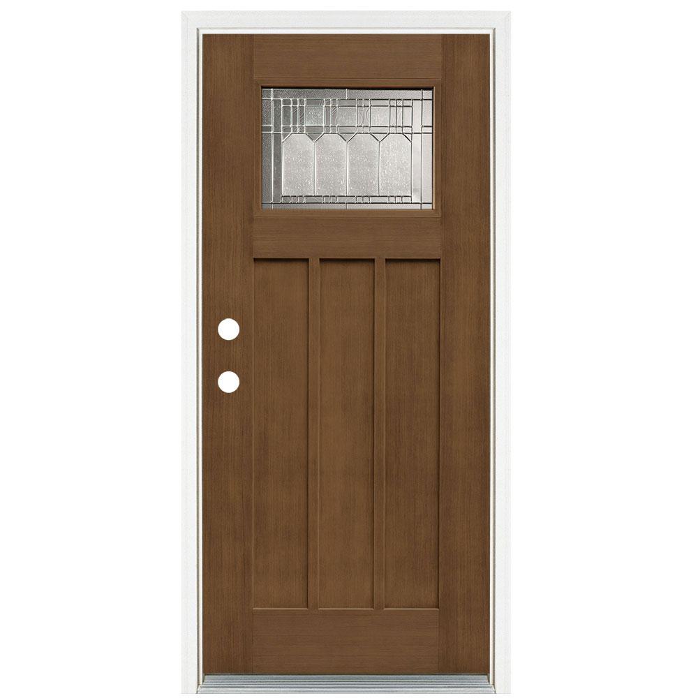 MP Doors 36 in. x 80 in. Medium Oak RightHand Inswing 1Lite Vintage