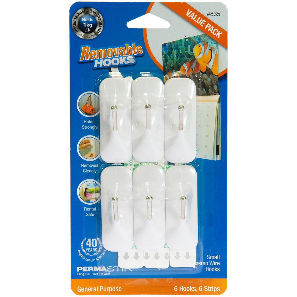 Small Wire Hooks Value Removable Adhesive Strips White 6 Pack