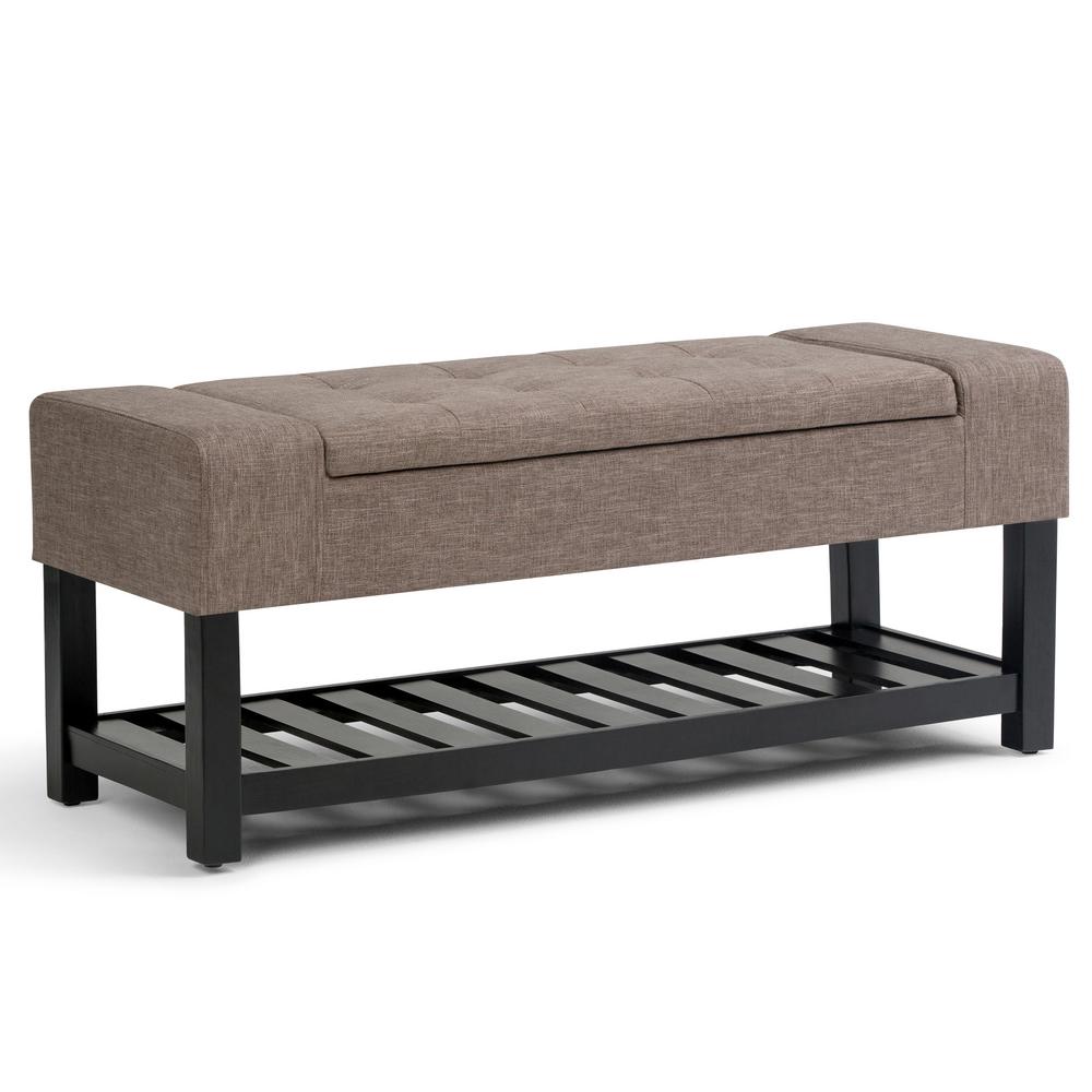 Simpli Home Finley Fawn Brown Linen Look Fabric Storage Ottoman Simpli Home Finley Fawn Brown Linen Look Fabric Storage Ottoman Bench