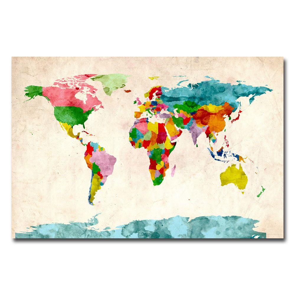 22 In X 32 Watercolor World Map Canvas Art Mt0002 C2232gg The 22 In X 32 Watercolor World Map Canvas Art Mt0002 C2232gg The Home Depot