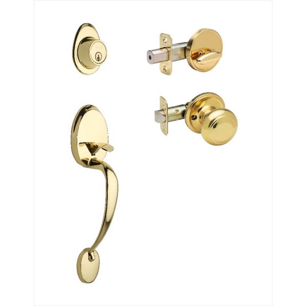 Copper Creek Colonial Polished Brass Door Handleset And Colonial Knob