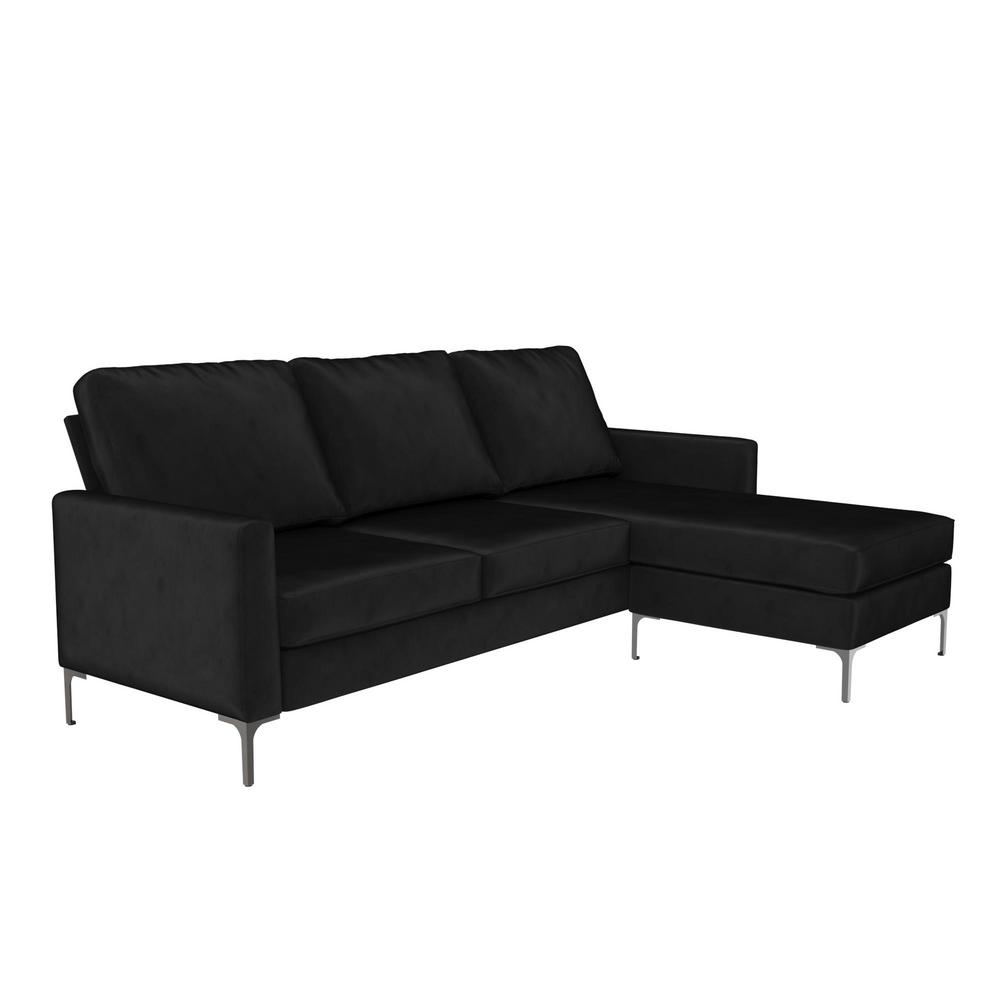 Novogratz Chapman 2Piece Black Sectional Sofa with Chrome
