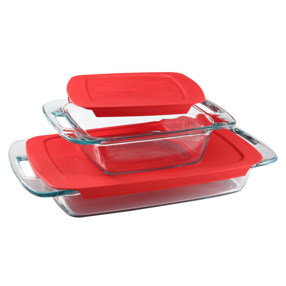 Pyrex Easy Grab 3 qt. and 8 in. x 8 in. 4Piece Glass Bakeware Set with