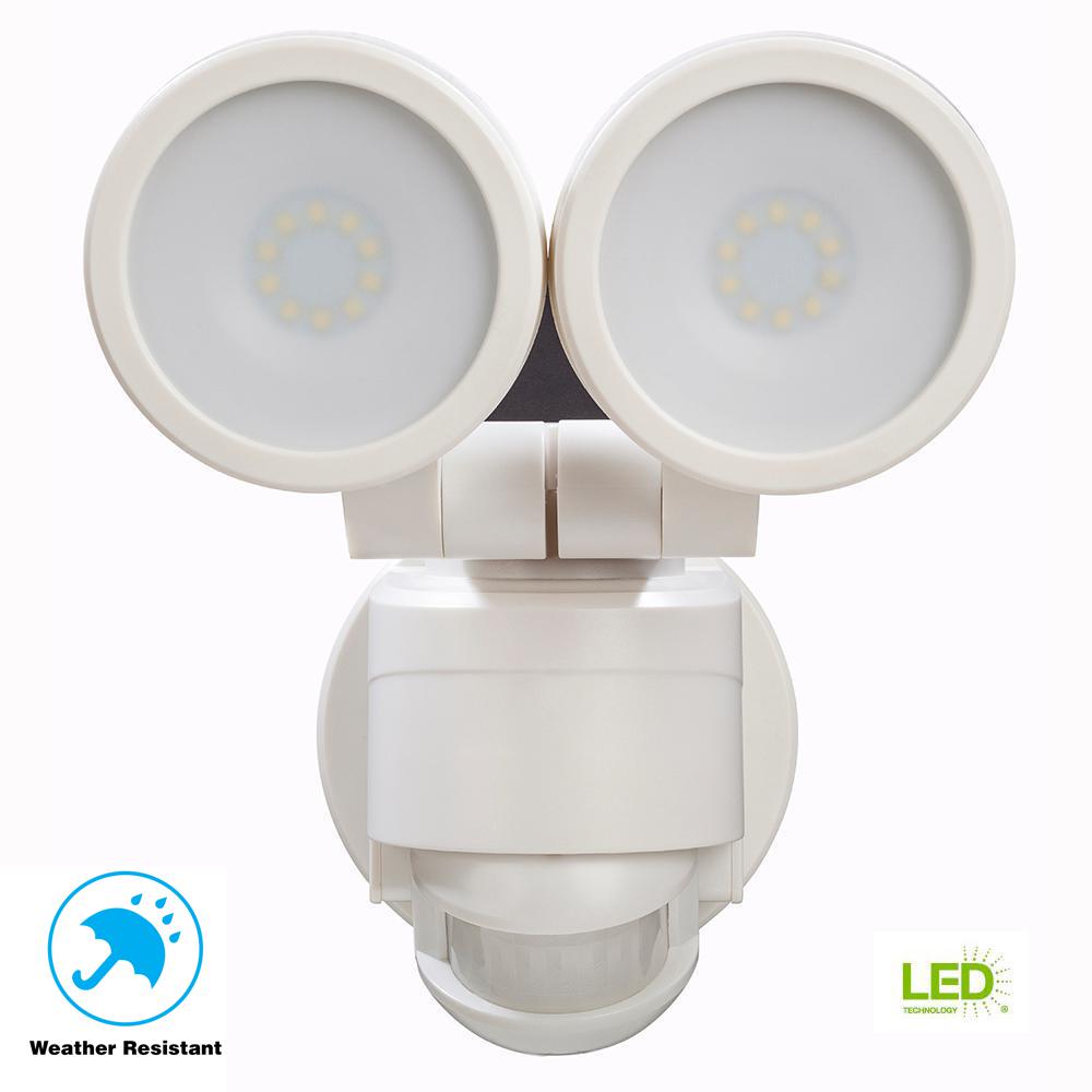 Weather Resistant Outdoor Security Lighting 180 Degree White Motion Activated Outdoor Integrated Led Twin Head Flood Light