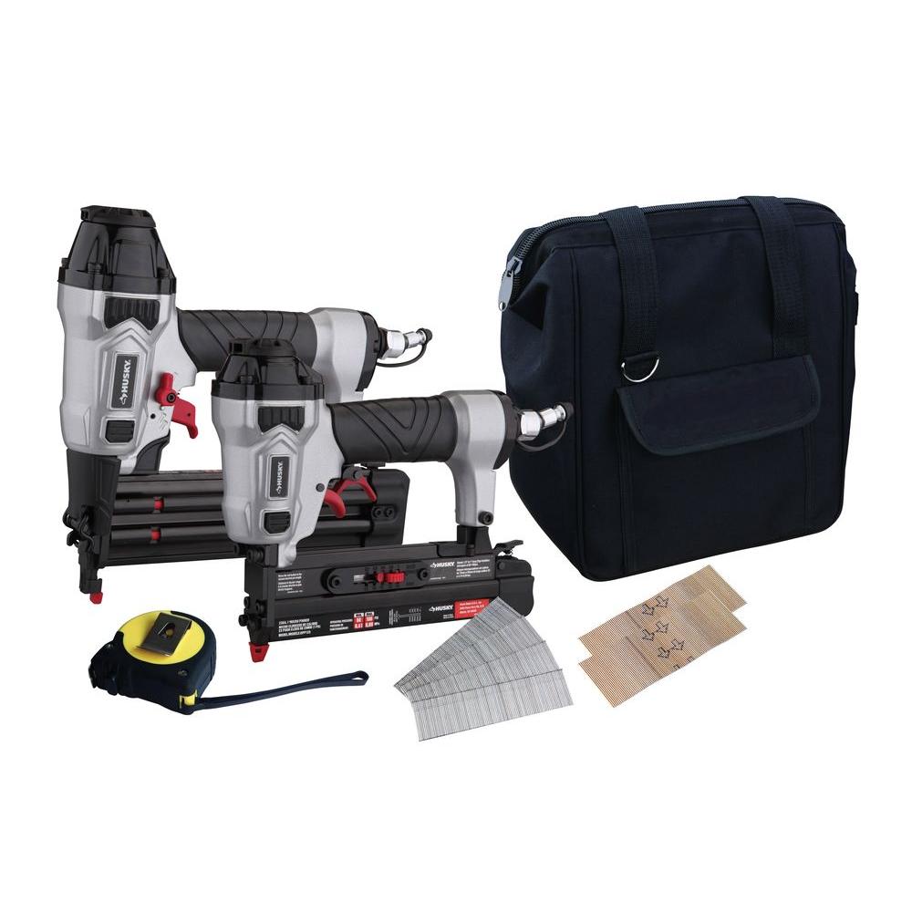 Husky Pneumatic Finishing Kit With 18-Gauge Brad Nailer And 23-Gauge ...