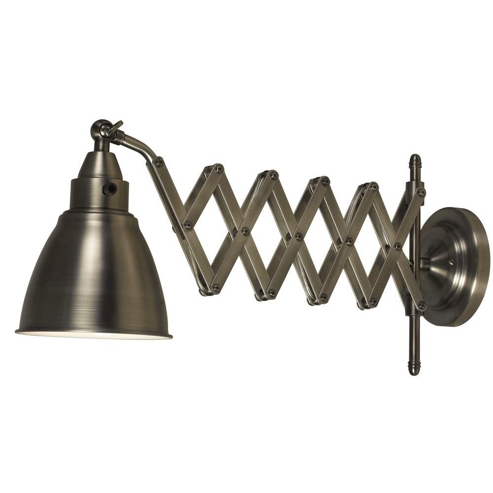 Plug In Swing Arm Lamps The Home Depot 1 Light Floren Antique Nickel Swing Arm Wall
