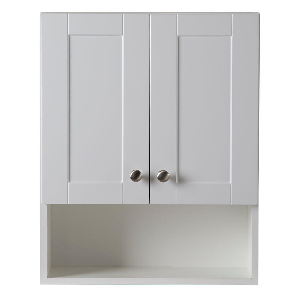 Glacier Bay Del Mar 21 In W X 26 In H X 8 In D Over The Toilet Bathroom Storage Wall Cabinet In White Dmoj21com W The Home Depot