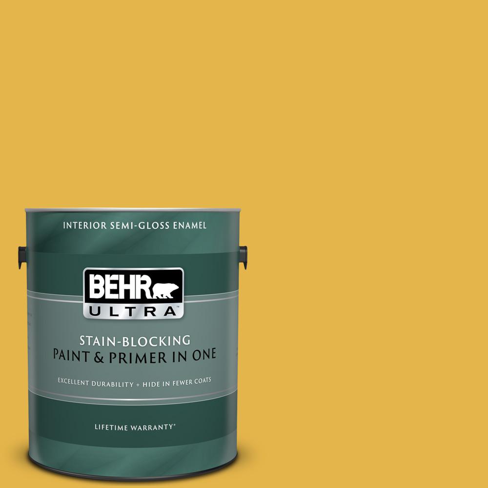 BEHR ULTRA 1 gal. #360D-6 Yellow Gold Semi-Gloss Enamel Interior Paint ...